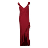 Women's Dress, Deep V Neck Backless Maxi Sundress Beach Party Swing Dress L Red