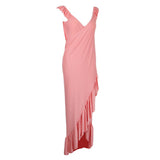 Maxbell Women's Dress, Deep V Neck Backless Maxi Sundress Beach Party Swing Dress  XL Pink