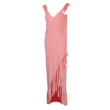 Maxbell Women's Dress, Deep V Neck Backless Maxi Sundress Beach Party Swing Dress  XL Pink