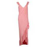 Maxbell Women's Dress, Deep V Neck Backless Maxi Sundress Beach Party Swing Dress  XL Pink