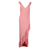 Maxbell Women's Dress, Deep V Neck Backless Maxi Sundress Beach Party Swing Dress  XL Pink