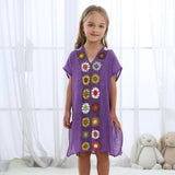 Maxbell Kids Girls Summer Swimwear Beach Coverup Crochet V Neck Loose Dress 80cm Purple