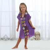 Maxbell Kids Girls Summer Swimwear Beach Coverup Crochet V Neck Loose Dress 80cm Purple