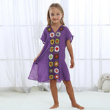 Maxbell Kids Girls Summer Swimwear Beach Coverup Crochet V Neck Loose Dress 80cm Purple