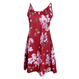 Maxbell Women's Summer Sleeveless Adjustable Strappy Floral Swing Dress Red S