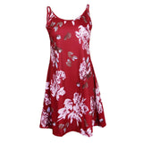 Maxbell Women's Summer Sleeveless Adjustable Strappy Floral Swing Dress Red S