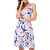 Maxbell Women's Casual Dress Sleeveless Floral Flare Beach Sundress S Purple