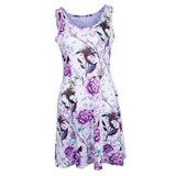 Maxbell Women's Casual Dress Sleeveless Floral Flare Beach Sundress S Purple