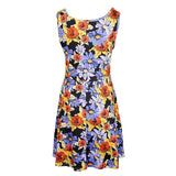 Maxbell Women's Casual Dress Sleeveless Floral Flare Beach Sundress M Blue-Orange