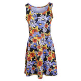 Maxbell Women's Casual Dress Sleeveless Floral Flare Beach Sundress M Blue-Orange
