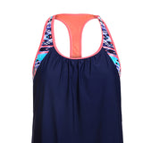 Maxbell Women Modest Tank Top Swimwear Floral T Back Vest Tankini Tops L Navy blue
