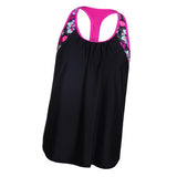 Maxbell Women Modest Tank Top Swimwear Floral T Back Vest Tankini Tops M Black