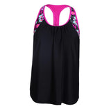 Maxbell Women Modest Tank Top Swimwear Floral T Back Vest Tankini Tops M Black