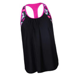 Maxbell Women Modest Tank Top Swimwear Floral T Back Vest Tankini Tops M Black