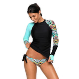 Maxbell Women's Summer Beachwear Long Sleeve Swimwear Bikini Suit Light Blue XXXL
