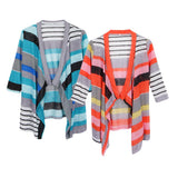 Maxbell Women's 3/4 Sleeve Irregular Stripe Open Front Shawl Kimono Cardigan Red M