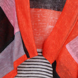 Maxbell Women's 3/4 Sleeve Irregular Stripe Open Front Shawl Kimono Cardigan Red M