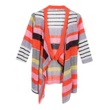 Maxbell Women's 3/4 Sleeve Irregular Stripe Open Front Shawl Kimono Cardigan Red M