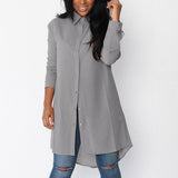Maxbell Solid Long Sleeves Button Down Chiffon Shirt Dress Blouse S Gray