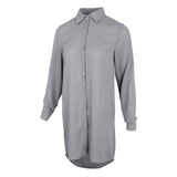 Maxbell Solid Long Sleeves Button Down Chiffon Shirt Dress Blouse M Gray