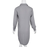 Maxbell Solid Long Sleeves Button Down Chiffon Shirt Dress Blouse L Gray