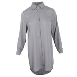 Maxbell Solid Long Sleeves Button Down Chiffon Shirt Dress Blouse L Gray