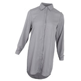 Solid Long Sleeves Button Down Chiffon Shirt Dress Blouse 2XL Gray