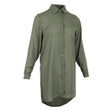 Maxbell Solid Long Sleeves Button Down Chiffon Shirt Dress Blouse L Deep Green