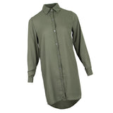Maxbell Solid Long Sleeves Button Down Chiffon Shirt Dress Blouse L Deep Green