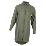 Maxbell Solid Long Sleeves Button Down Chiffon Shirt Dress Blouse L Deep Green