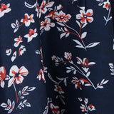 Maxbell Floral Tea Wrap Dress 3/4 Sleeves Deep V Neck Flare Midi Dress M Navy Blue