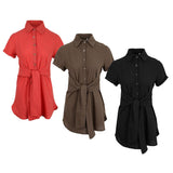 Women Summer Short Sleeve Solid Button Down Shirt Midi Dress Top S Red