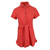 Maxbell Women Summer Short Sleeve Solid Button Down Shirt Midi Dress Top XL Red