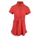 Maxbell Women Summer Short Sleeve Solid Button Down Shirt Midi Dress Top XL Red