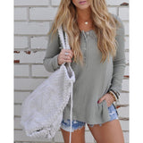 Maxbell Casual Solid Knitted Sweater Long Sleeve Pullover Blouse Sweatshirt S Gray