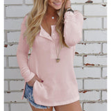 Maxbell Casual Solid Knitted Sweater Long Sleeve Pullover Blouse Sweatshirt S Pink