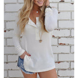Maxbell Casual Solid Knitted Sweater Long Sleeve Pullover Blouse Sweatshirt S White