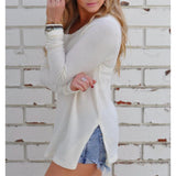 Maxbell Casual Solid Knitted Sweater Long Sleeve Pullover Blouse Sweatshirt S White