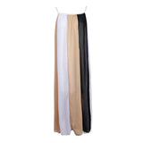 Maxbell Women's Spaghetti Strap Striped Chiffon Beach Wear Long Maxi Dress Khaki XL