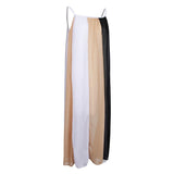 Maxbell Women's Spaghetti Strap Striped Chiffon Beach Wear Long Maxi Dress Khaki XXL