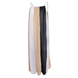 Maxbell Women's Spaghetti Strap Striped Chiffon Beach Wear Long Maxi Dress Khaki XXL