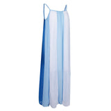 Maxbell Women's Spaghetti Strap Striped Chiffon Beach Wear Long Maxi Dress Blue S