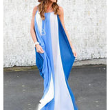 Maxbell Women's Spaghetti Strap Striped Chiffon Beach Wear Long Maxi Dress Blue S