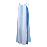 Maxbell Women's Spaghetti Strap Striped Chiffon Beach Wear Long Maxi Dress Blue M