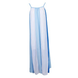 Maxbell Women's Spaghetti Strap Striped Chiffon Beach Wear Long Maxi Dress Blue XL