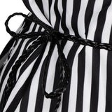 Maxbell Women's Summer Off Shoulder Long Sleeve Stripe Loose Short Dress White S