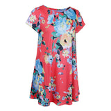 Maxbell Women's Summer Short Sleeve Round Neck Floral Dress with Pocket Red XL