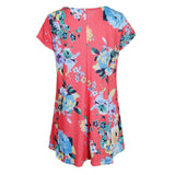 Maxbell Women's Summer Short Sleeve Round Neck Floral Dress with Pocket Red XL
