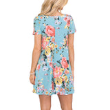 Maxbell Women's Summer Short Sleeve Round Neck Floral Dress with Pocket Blue M
