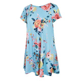 Maxbell Women's Summer Short Sleeve Round Neck Floral Dress with Pocket Blue XL